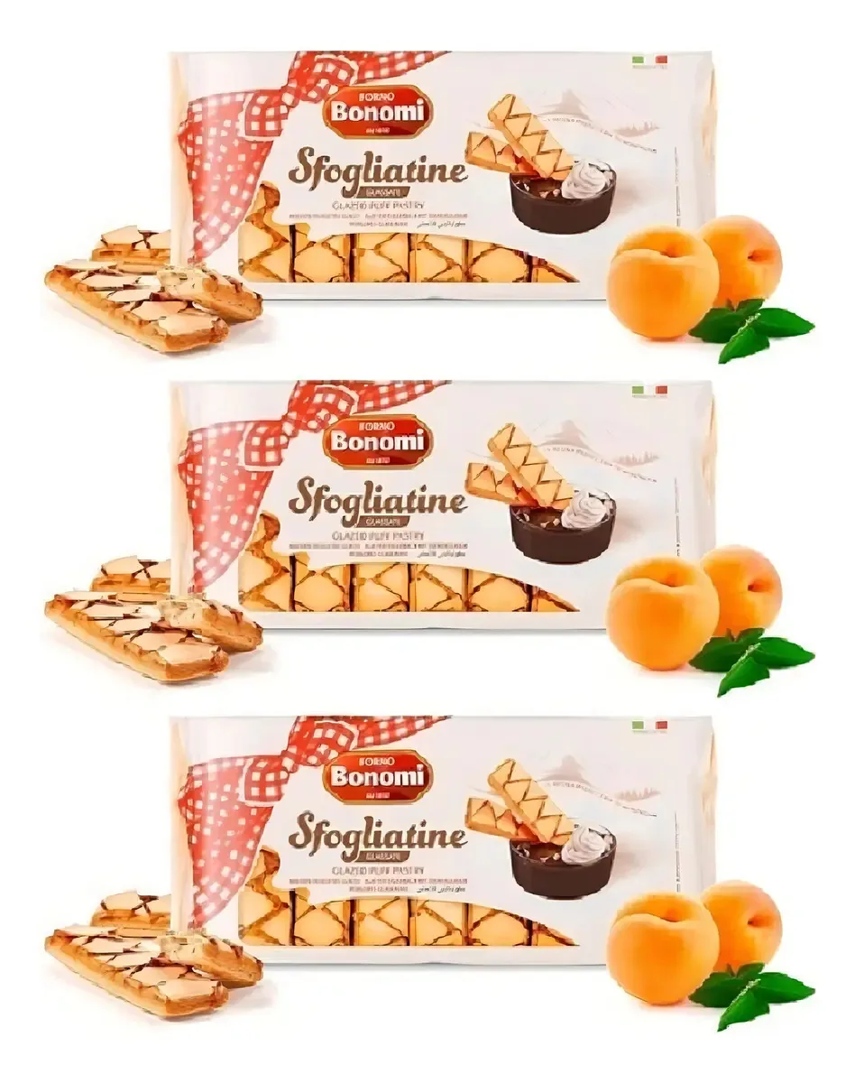 3 Biscoitos Folhado Sfogliatine Glaceado Italianos 200g Cada