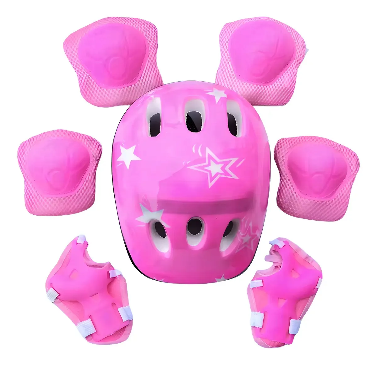 Kit Infantil Capacete Joelheira Cotoveleiras Proteção Bicicleta Bike Patins Skate Rosa
