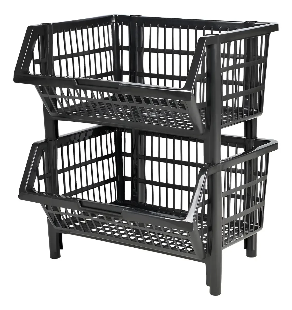 Kit 2 Cestos Expositor Gaveta Empilhável P/ Mercearia 58cm Cor Preto