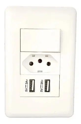 Tomada Usb Duo Ys-002 2 Entradas Branca P/ Parede