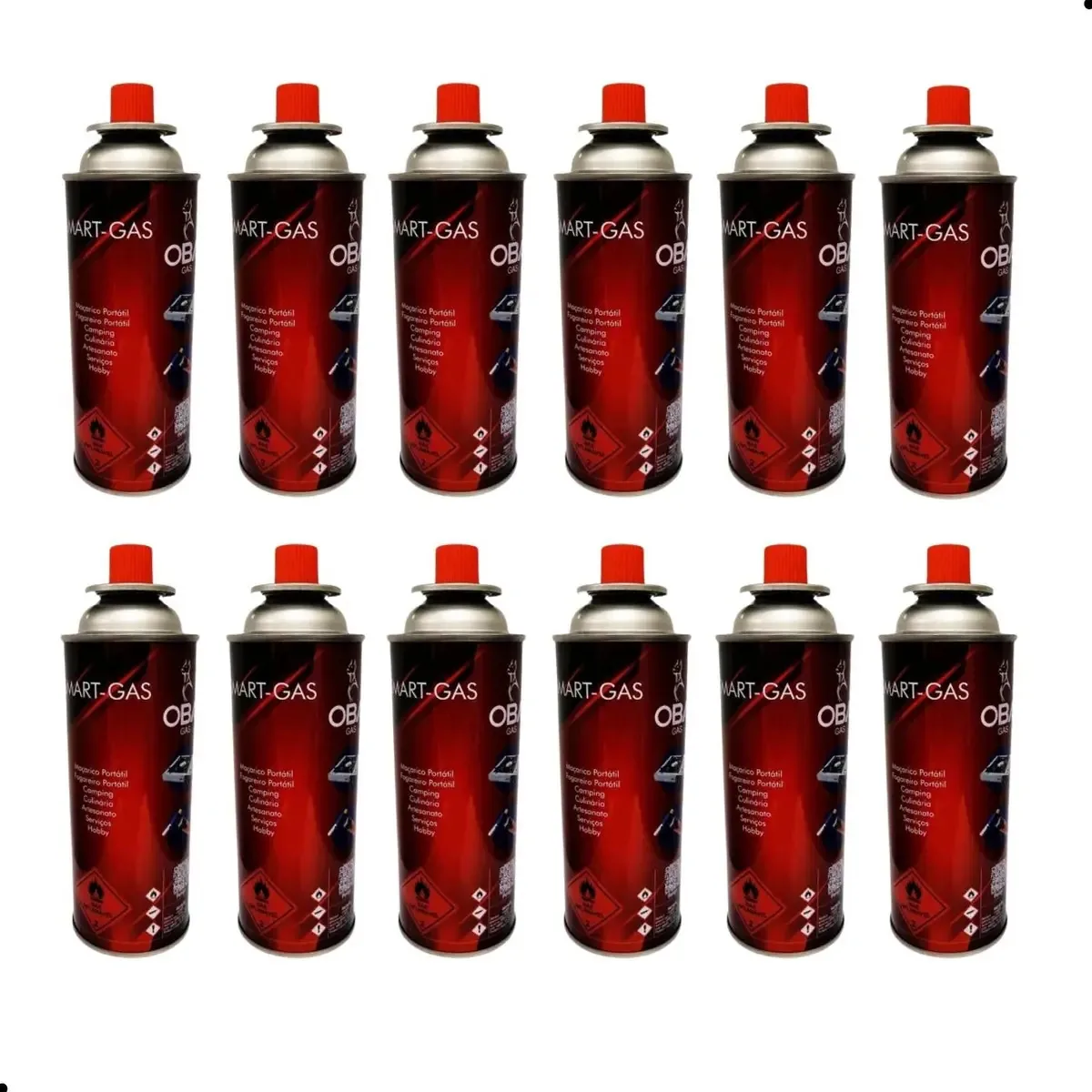 Gás Butano OBAGAS Refil Isqueiro Maçarico 12 Unid Kit