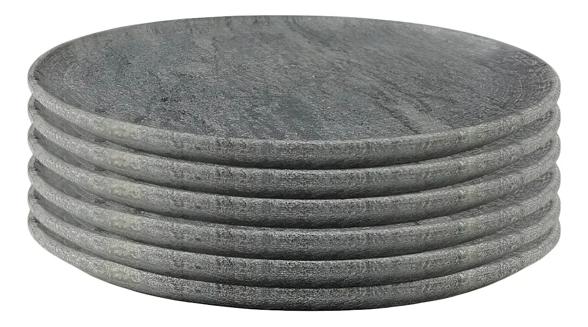 Kit 6 Pratos Rasos Pedra Sabão Cinza 26cm Retém Temperatura A Panela de Pedra
