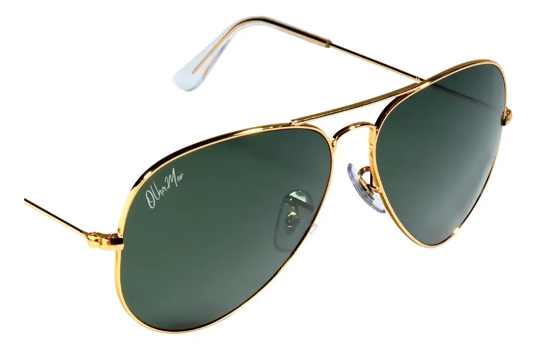 Oculos De Sol Aviador Olhamor Metal Lentes Cristal Masculino Feminino Proteção Solar Uv Modelo Piloto Aviação Vintage Retro OM3040 M001 Kit Completo Pra Presente Case De Couro Flanela Saquinho