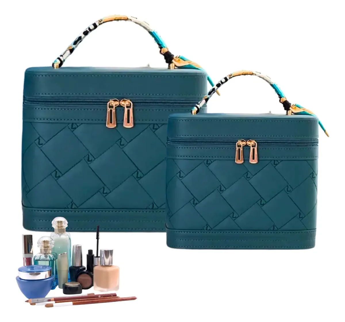 Kit 2 Maletas De Maquiagem Com Lenço Organizadora Cor Verde