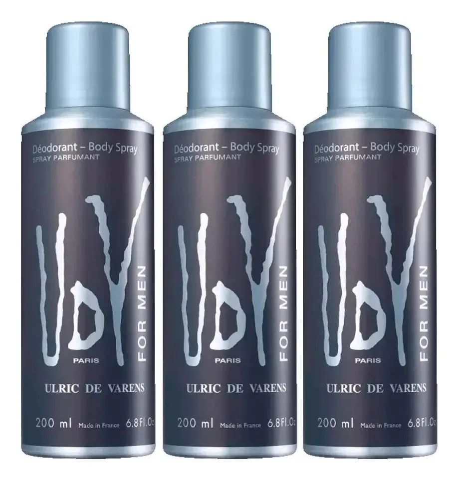 Kit 3 Desodorantes Spray Masculino Ulric de Varens Udv For Men 200ml