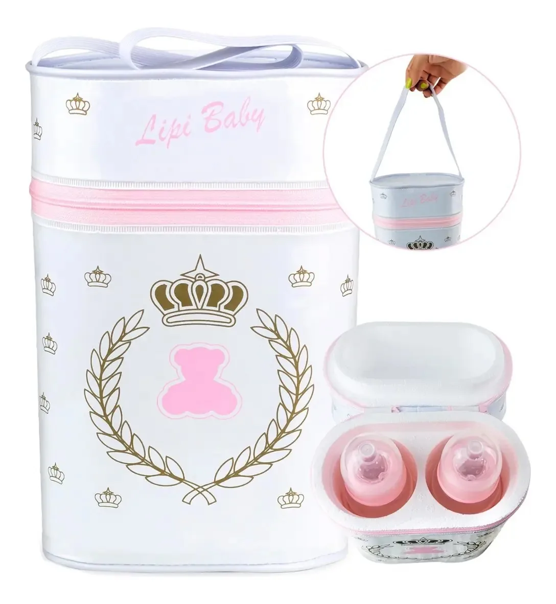 Protetor Porta 2 Mamadeiras Termico Isopor Conserva Leite Cor Rosa