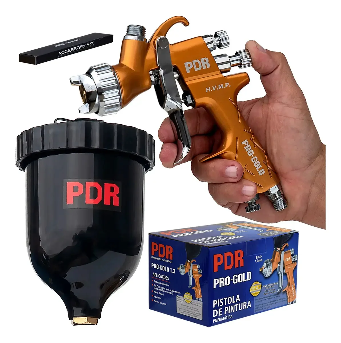 Pistola Pintura Automotiva Hvmp 1,3 Caneca Preta 600ml P3gp
