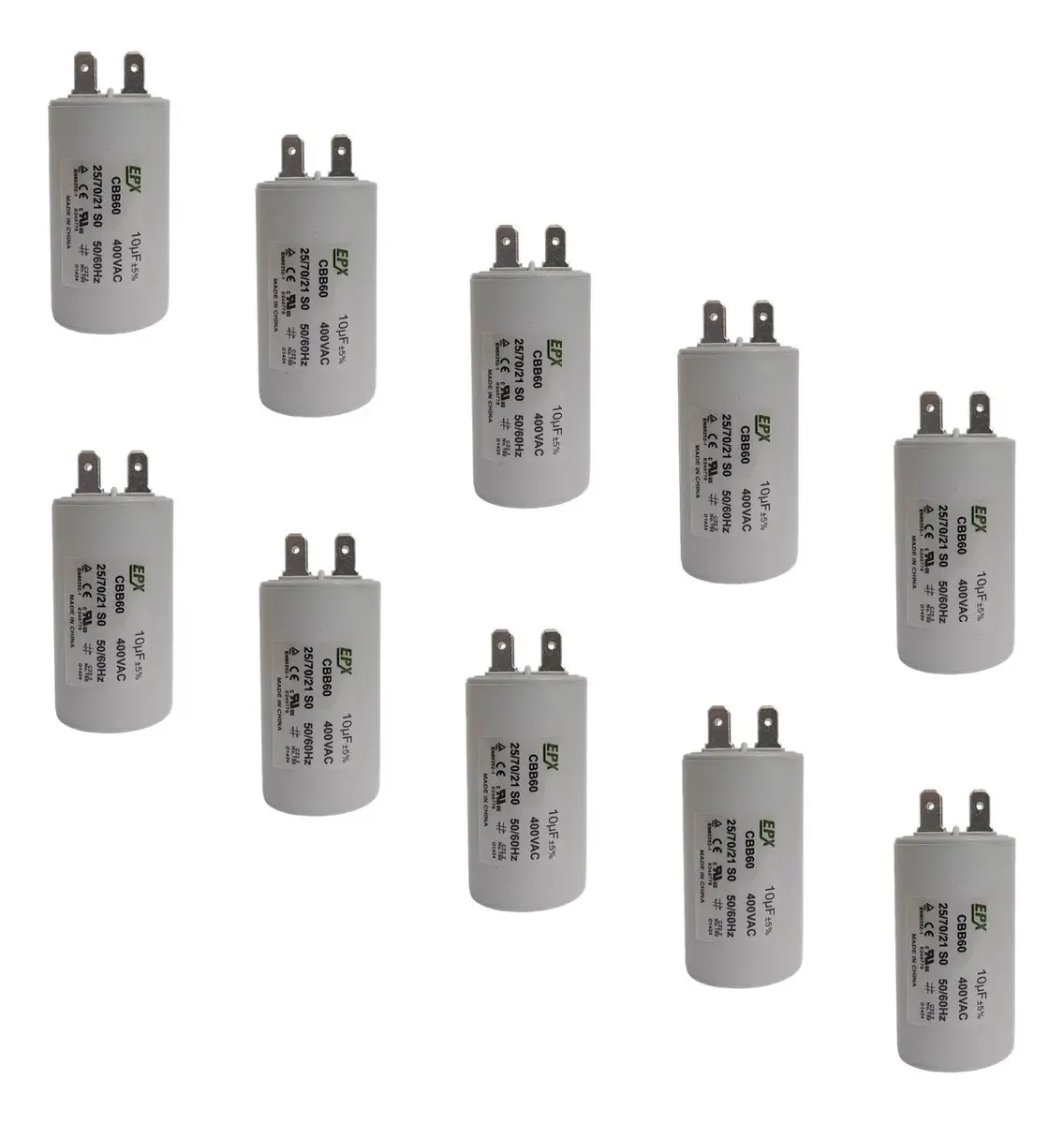 Kit 10 Capacitores Permanentes 10uf 400v Terminal Cbb60
