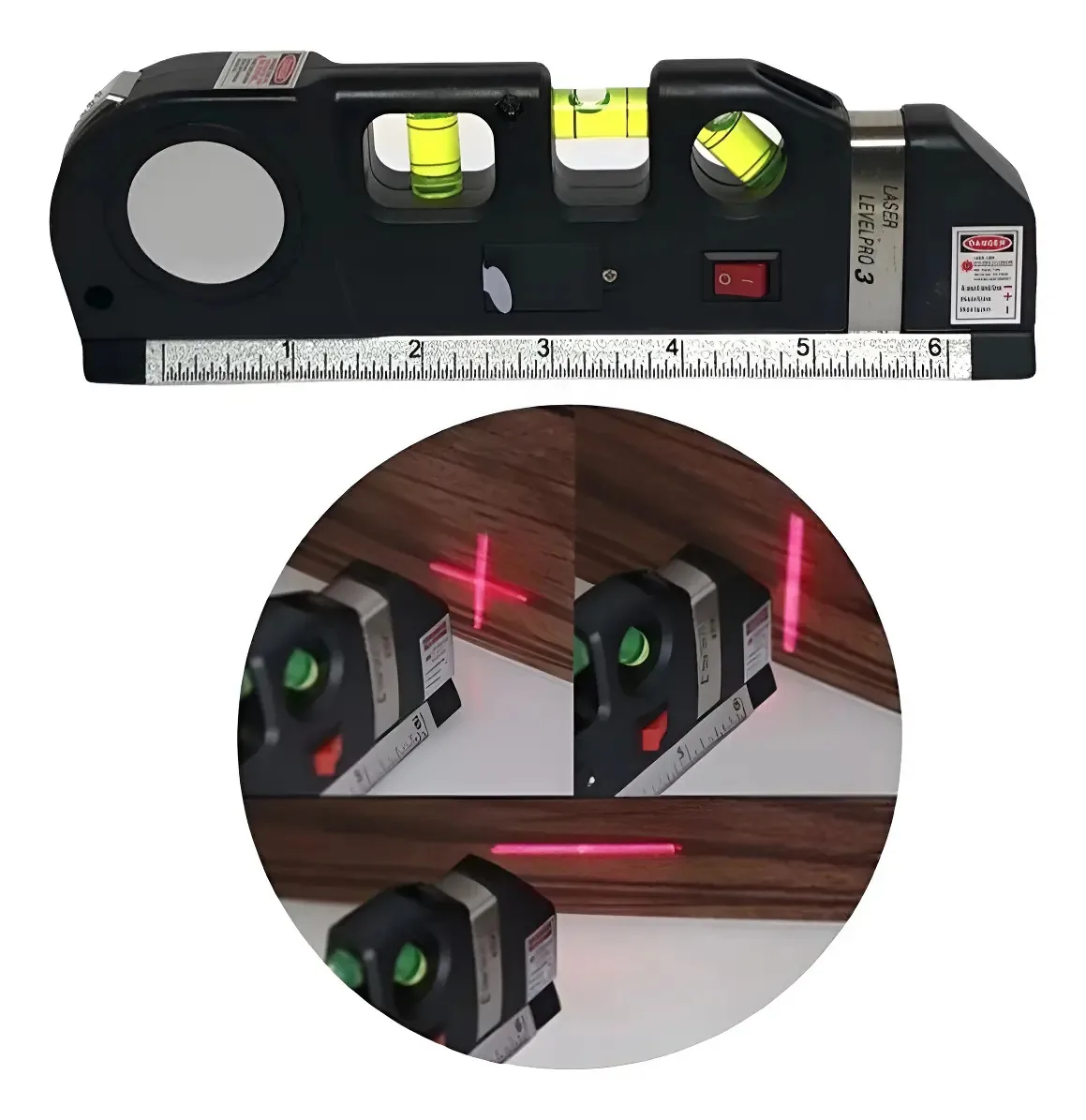 Nível A Laser 3 Linhas Cruz Com Trena Régua Construção