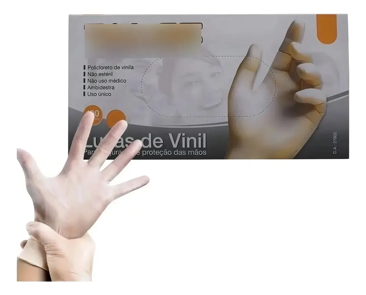 Luvas Descartáveis Vinil Talge Transparente Tamanho M Antialérgicas