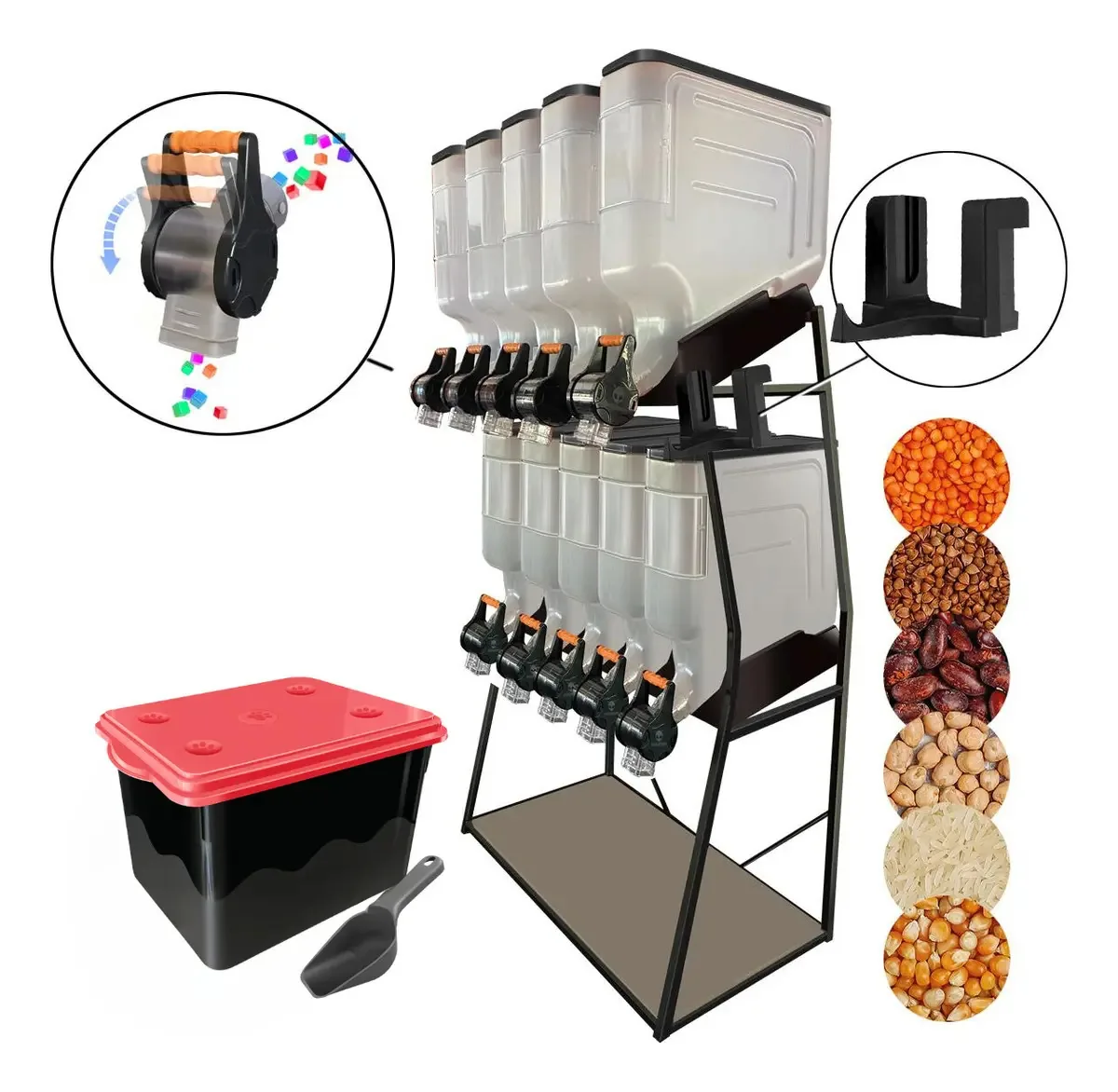 Dispenser Expositor 10 Módulos 35 L Grãos Raçãos Cereais Cor Preto