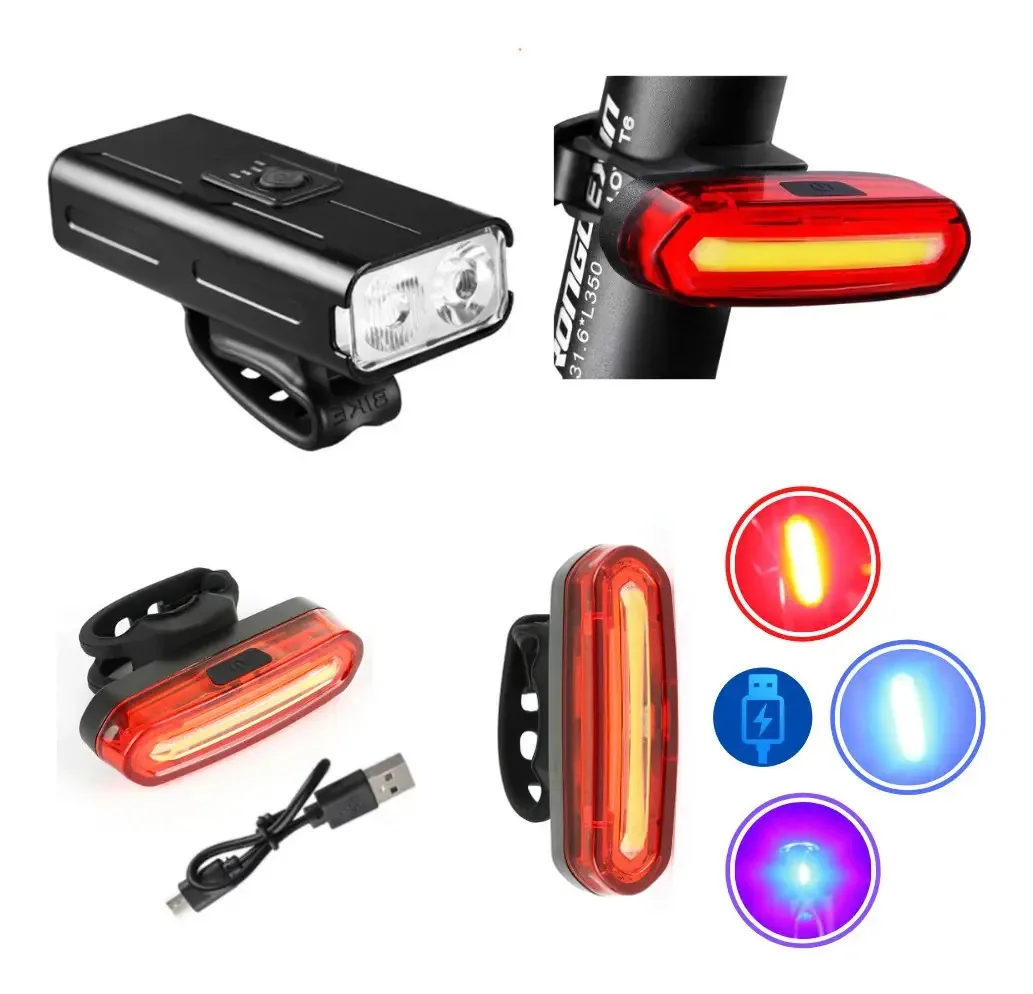 Kit Farol Bike Frontal Alumínio Power Bank + Led 3 Cores