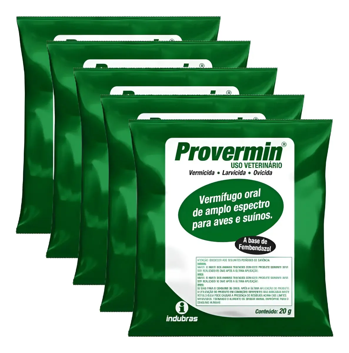 Kit 5 Provermin Pó 20g Cada Vermífugo Oral Aves E Suínos
