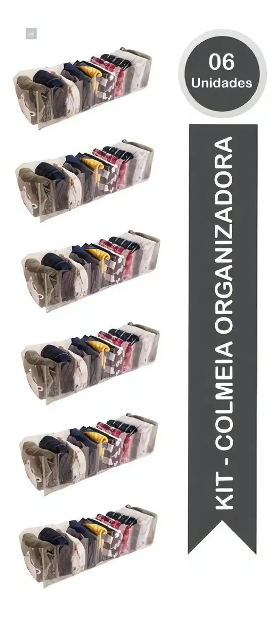 Kit 6 Colmeias Organizadoras E.R.MARQUES Gavetas 10 Divisores Plástico 40cm