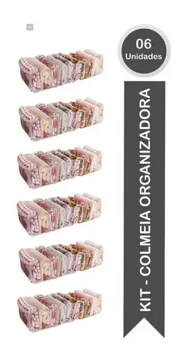 Kit 6 Colmeias Organizadoras ER Marques Linha Colmeia Organizador Gavetas Transparente