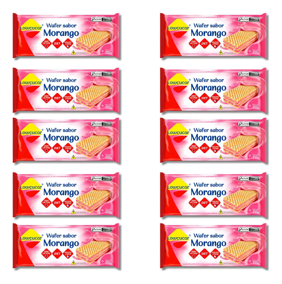 Kit 10 Biscoitos Wafer Lowçucar Morango Zero 115g