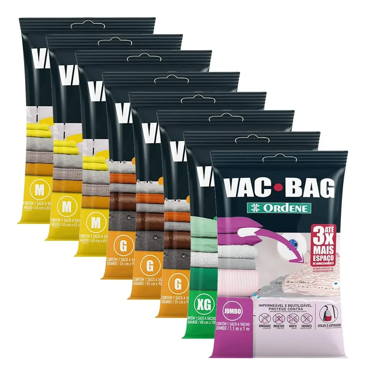 Kit 8 Saco A Vácuo 3 Médio 3 Grande 1 Extra Grande 1 Jumbo