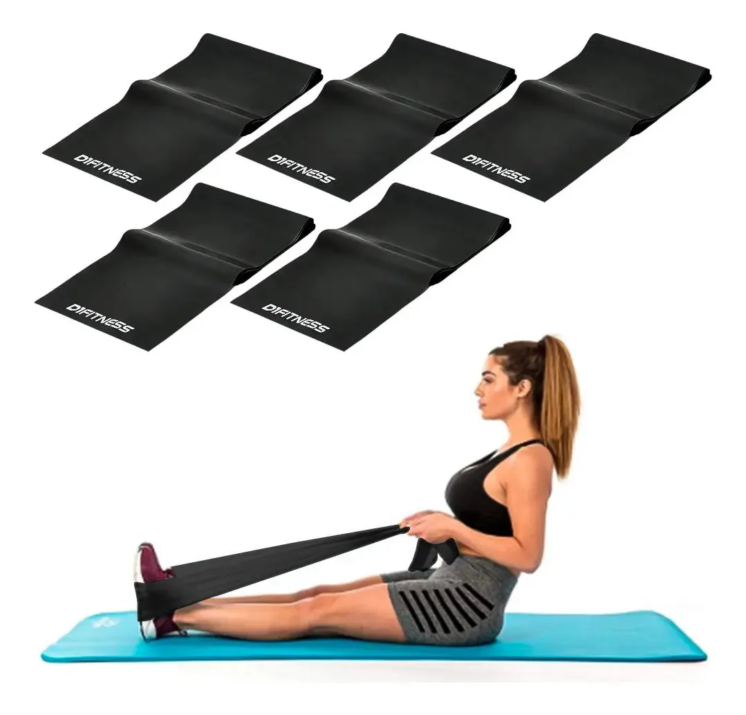 Kit 5 Faixas Elásticas Leve D1fitness 1,50m Reabilitação Preto