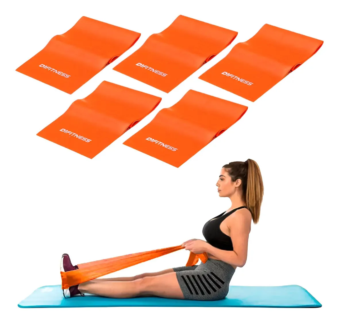 Kit 5 Faixas Elásticas 1,50m Forte D1fitness Laranja