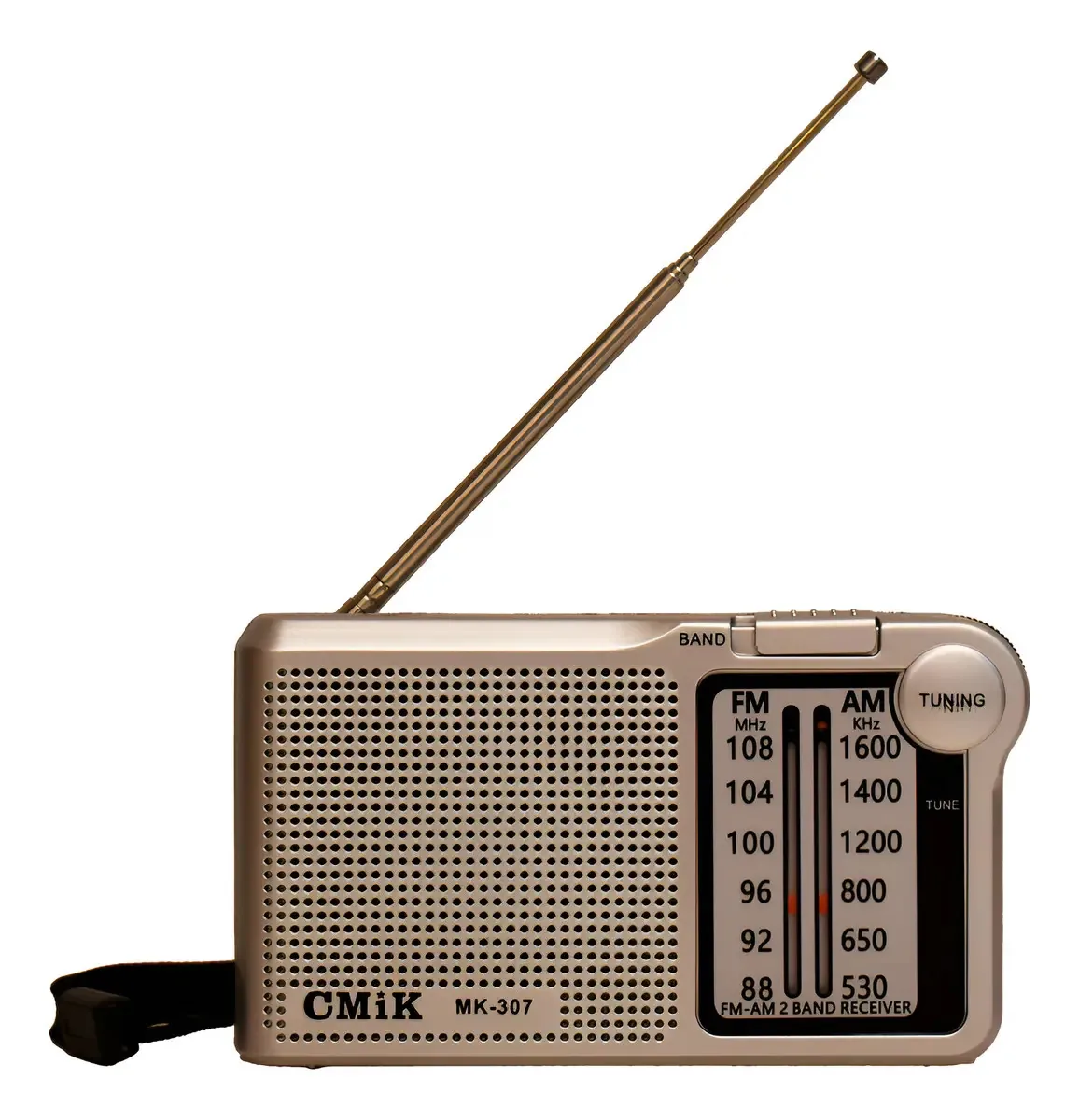Rádio Cmik AM/FM, leve, recarregável, funcional, cor cinza