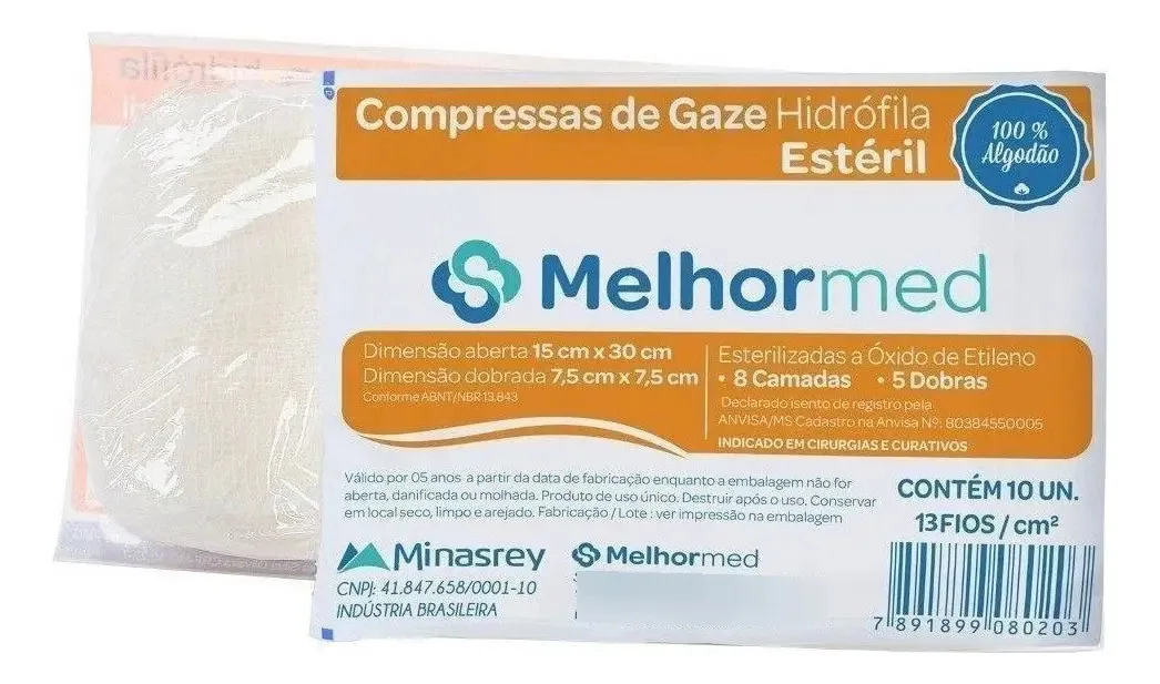 Gaze Estéril Melhor Med 7,5x7,5cm 13 Fios 150 Pacotes