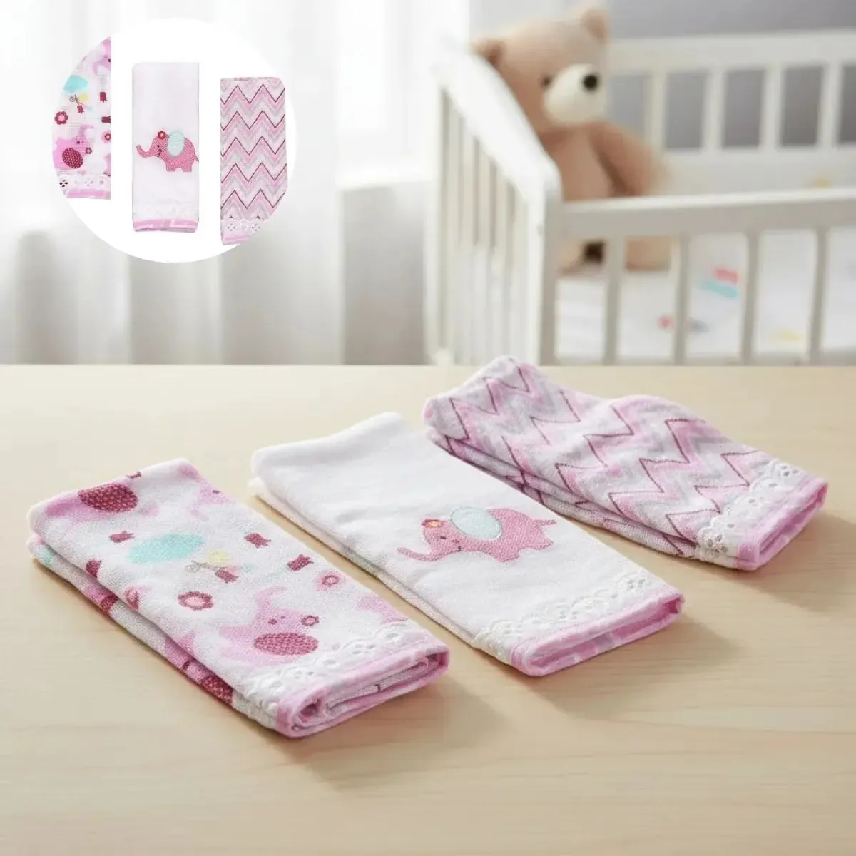 Minasrey Kit 3 Paninhos de Boca Para Bebê Fralda 100% Algodão Rosa