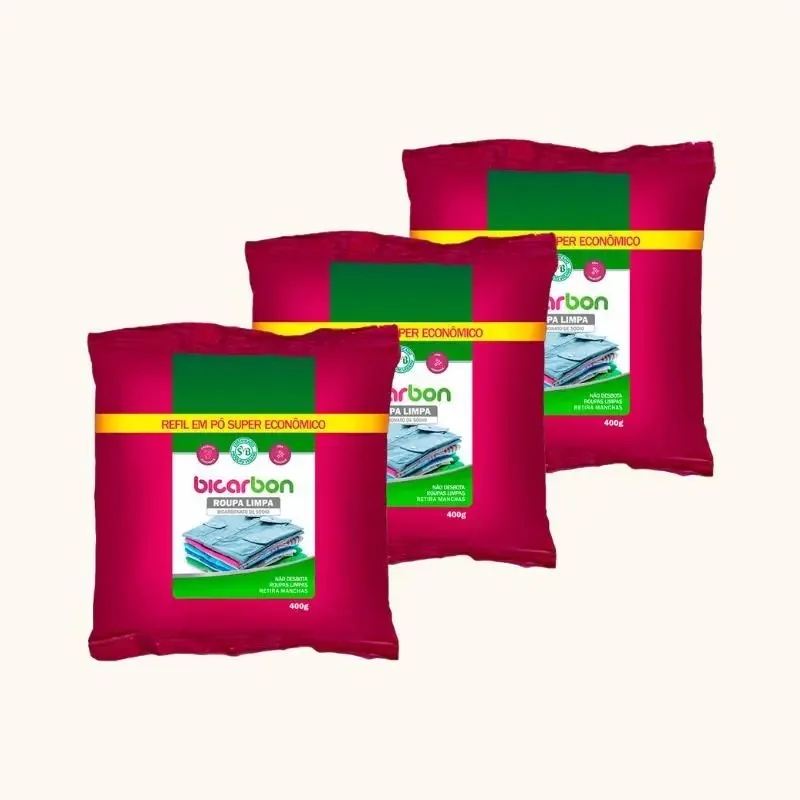 Kit 3x: Bicarbonato Sódio Roupa Limpa Biodegradável Refil