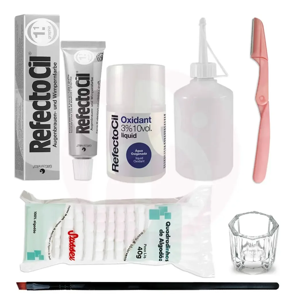Kit Tintura Refectocil Sobrancelhas Cílios + Acessórios E Ox Cor Grafite