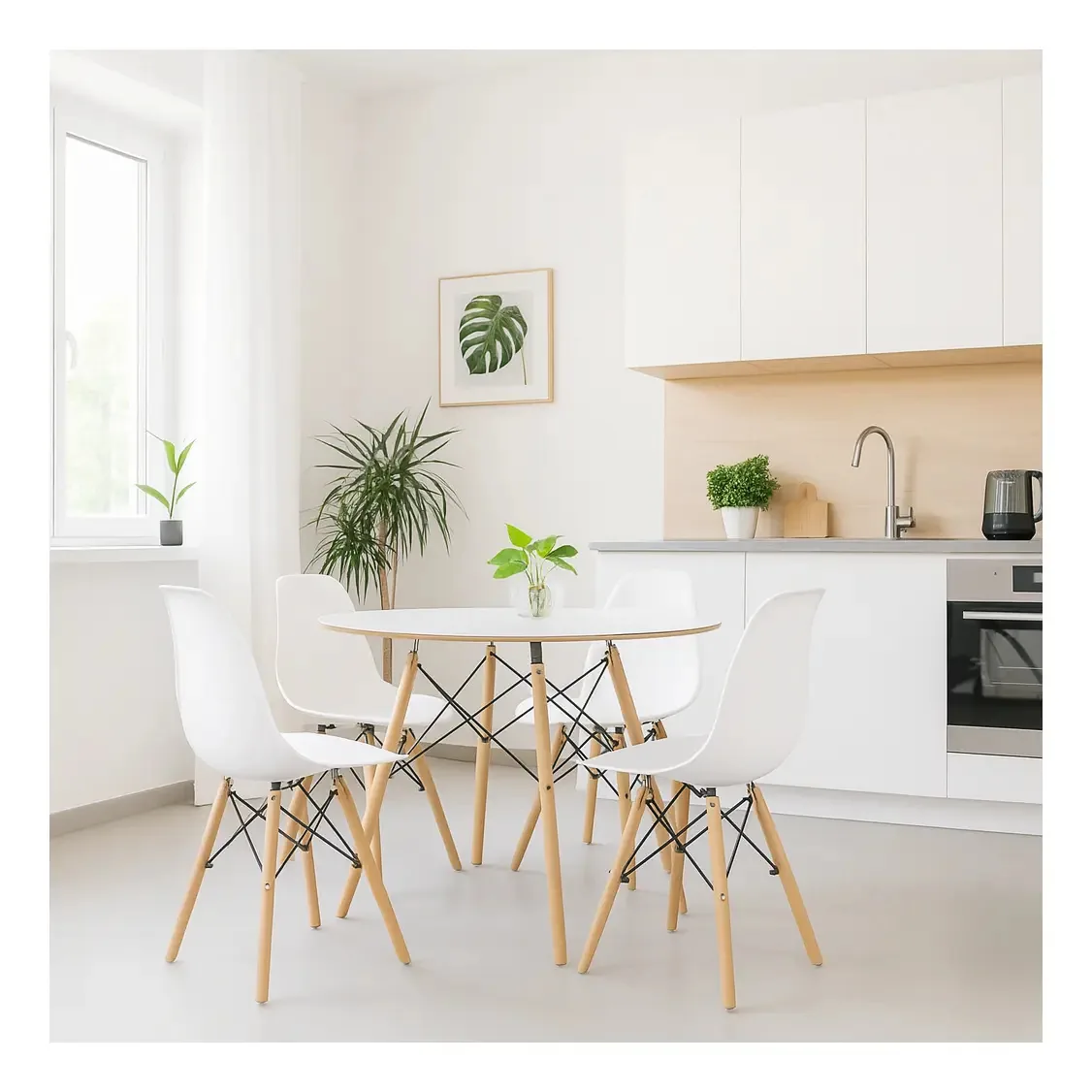 Conjunto Mesa Eames Branca 90cm E 4 Cadeiras Eames Pp Branca