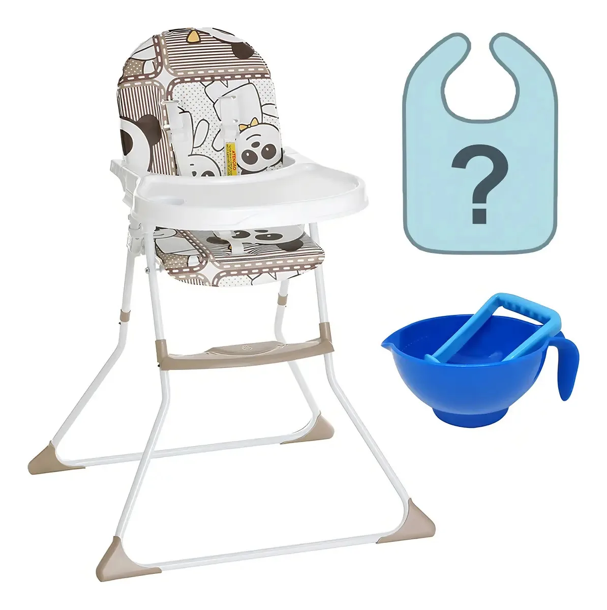 Cadeira Bebe Alta Galzerano + Amassador Papinha + Babador Cor Multicolor Panda