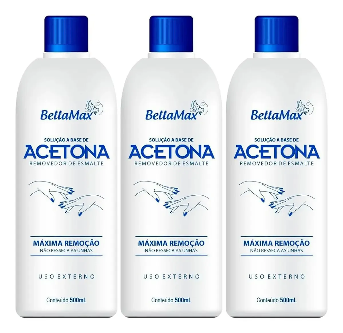 Base Acetona Sem Mancha 3 Unidades Tog Max 500ml Manicure