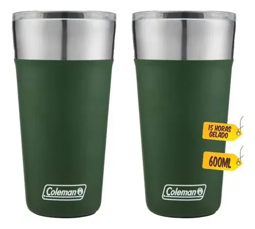 Kit 2 Copos Térmicos 600ml Azul Coleman Cor Verde Liso