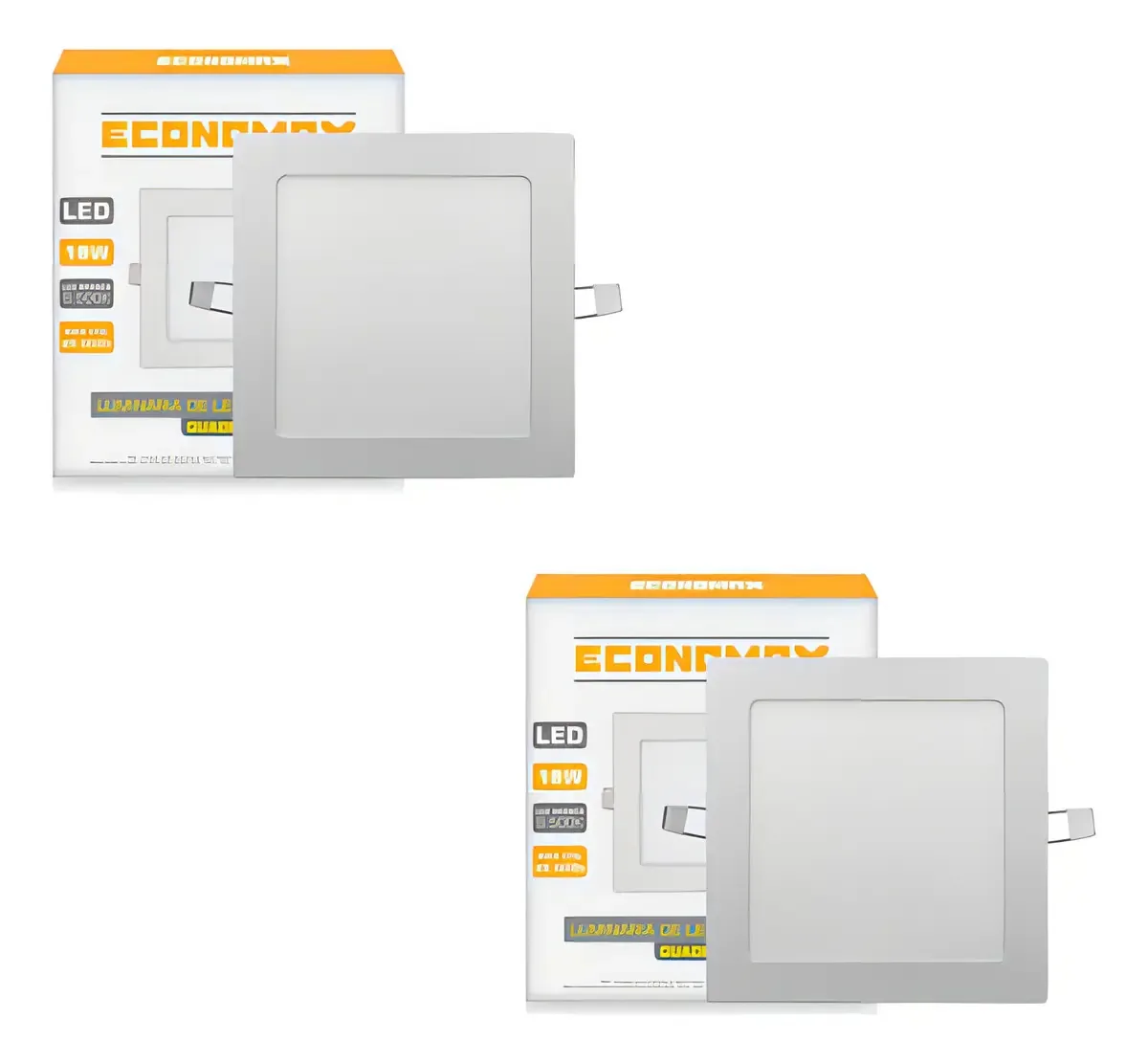 Kit 2 Paineis Led Quadrado Para Embutir Plafon 18w Economax Cor Branco