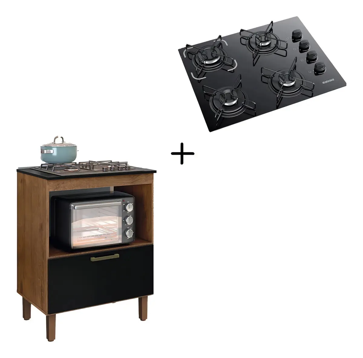 Kit Balcão Cooktop Itatiaia Fogão Cooktop 4 Bocas Bivolt Cor Nature/preto