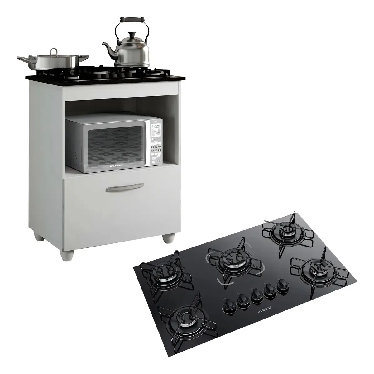 Kit Balcão Cooktop Itatiaia 1 Porta C/ Fogão Cooktop 5 Bocas Cor Ipe