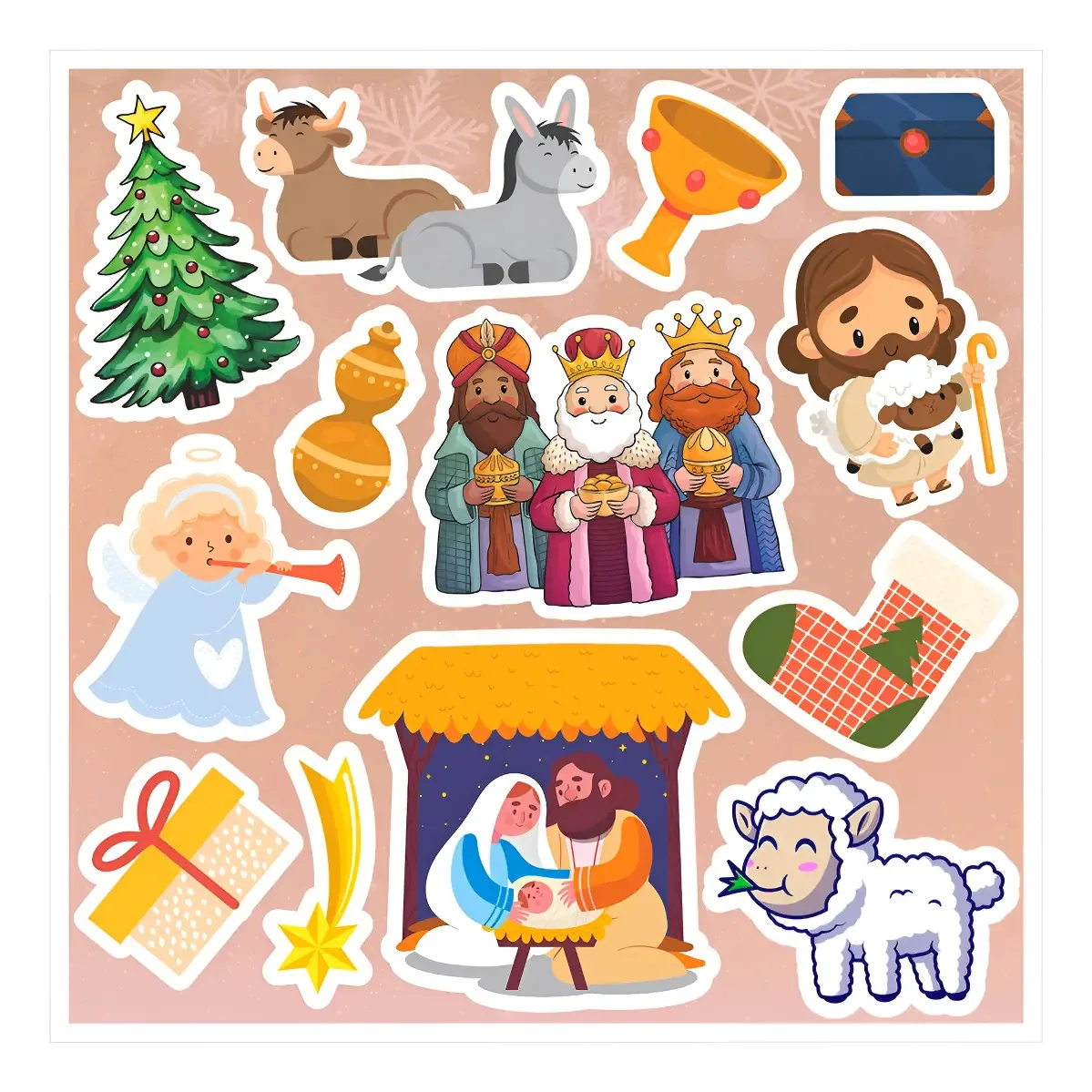 8 Cartelas De Natal 15x15cm Adesivos Lembrancinhas Religião Colorido