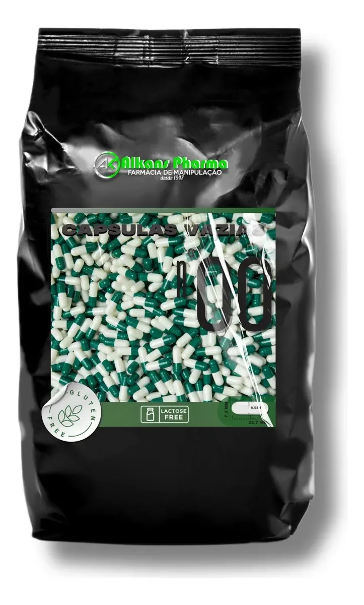 1.000 + 200 Cápsulas Vazias De Gelatina Nº 00 Cor Branca Verde