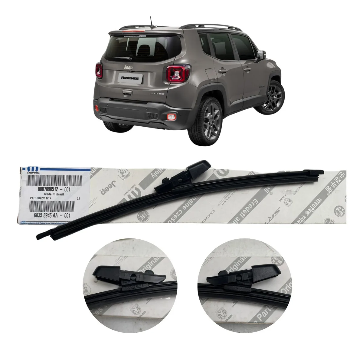 Palheta Limpador Traseiro Jeep Renegade Mopar Até 22 Cor Preto