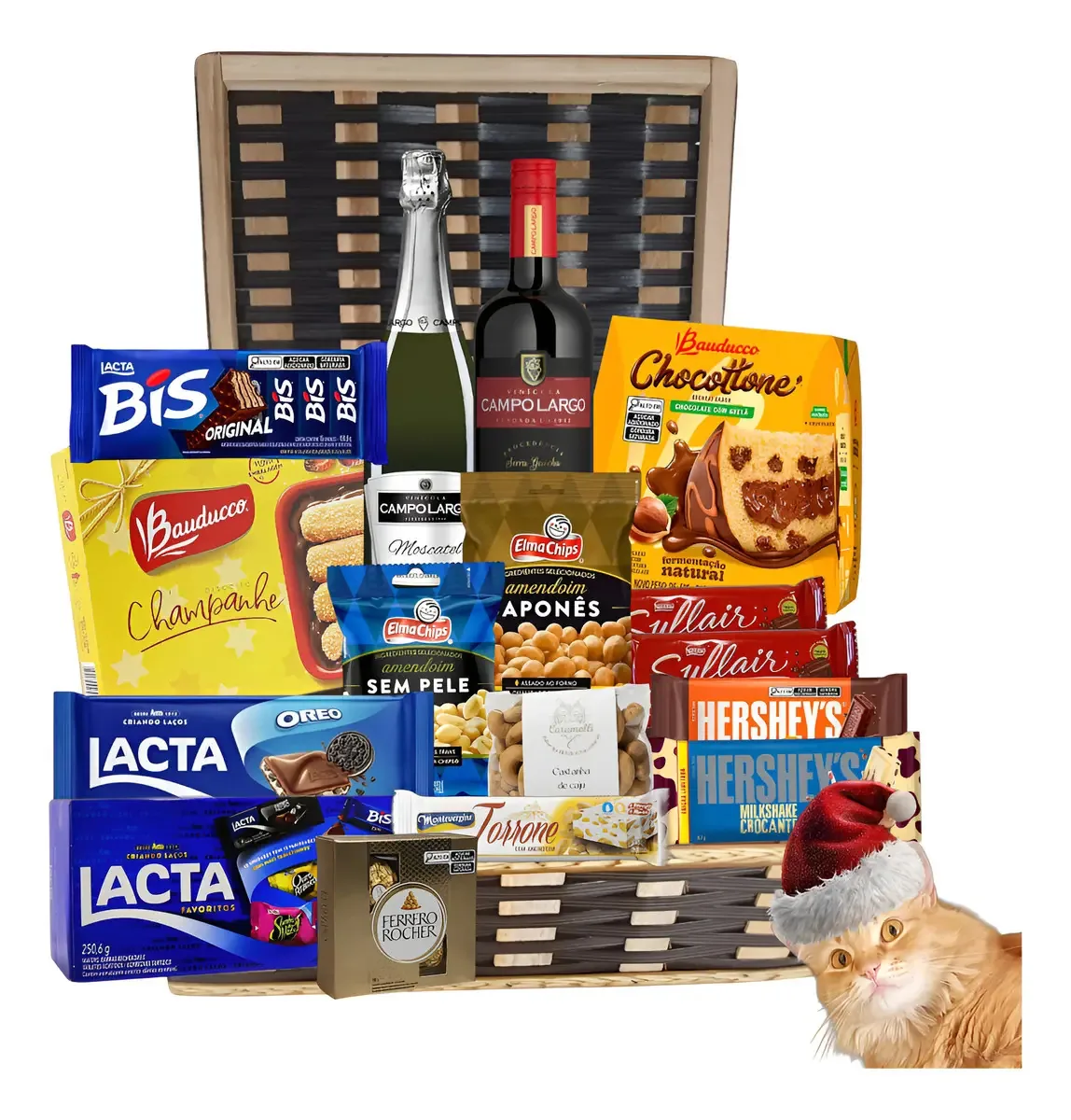 Cesta Natalina Bauducco Gourmet Chocottone Trufado Vinho Espumante 16 Itens