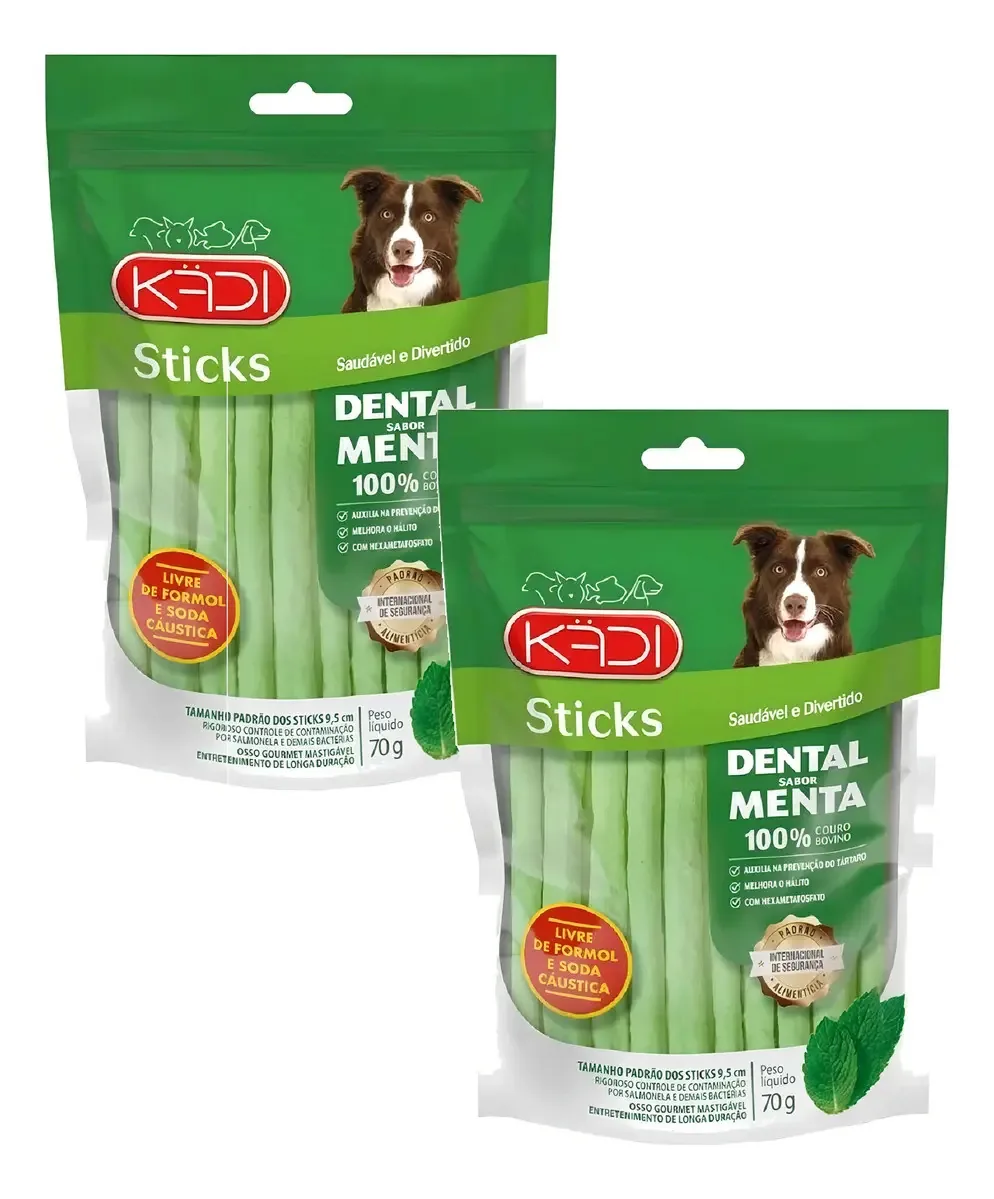 Pack 2 Petiscos Cães Kadi Dental Sticks Menta 140 Gramas
