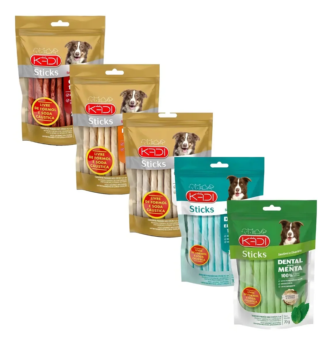 5 Petiscos Cães Kadi Sticks Sabores Diversos 70 Gramas