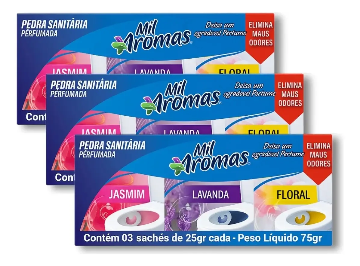 Desodorante Para Mictórios Mil Aromas Higiene E Limpeza Pastilha Jasmim, Lavanda E Floral Pacote X 3