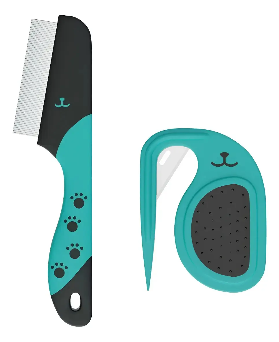 Kit Para Banho E Tosa Pet Tira Laços E Pente Tira Pulgas Cor Azul