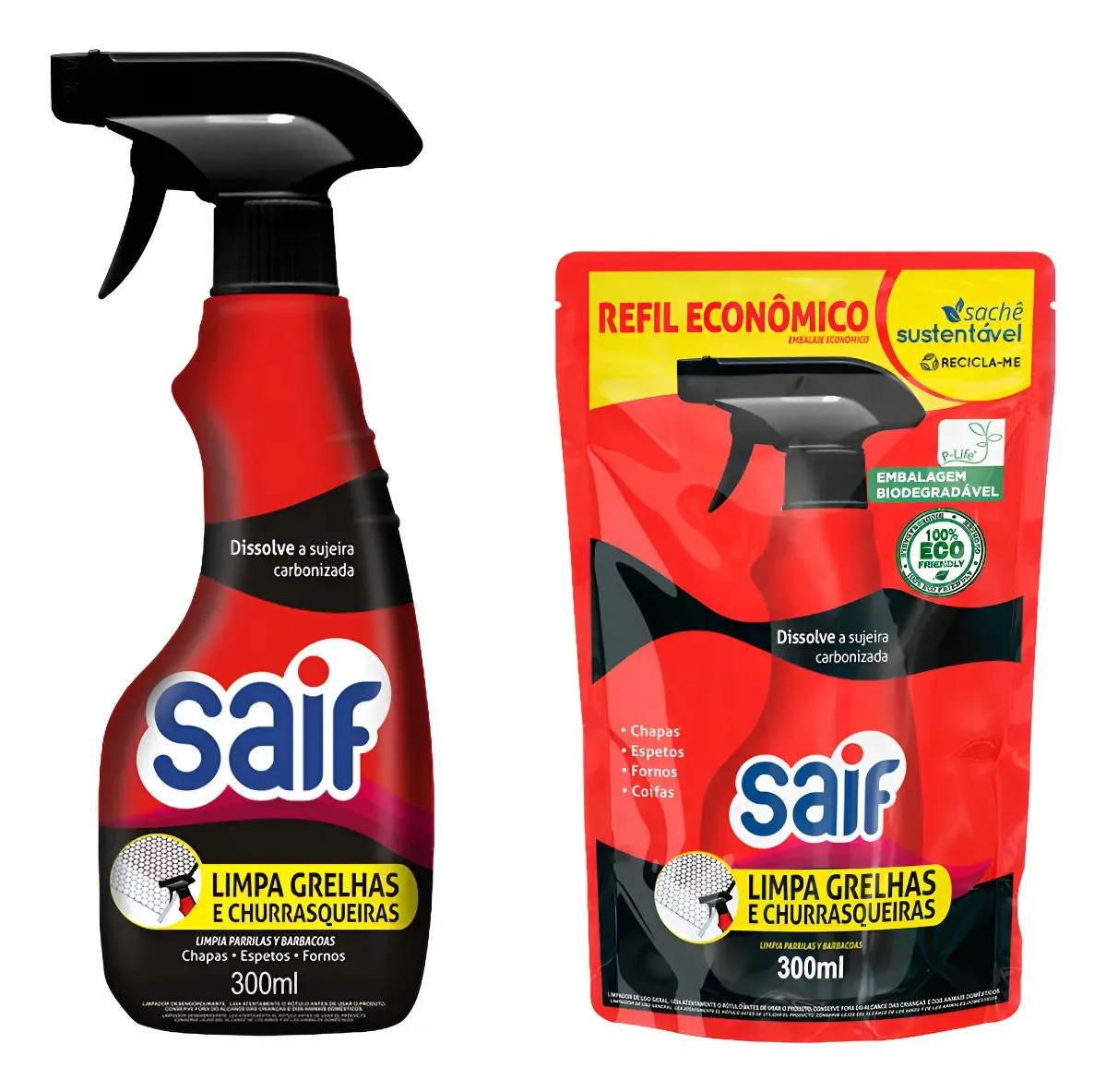 Kit Limpa Grelhas E Churrasqueiras Saif Gatilho+ Refil Sachê