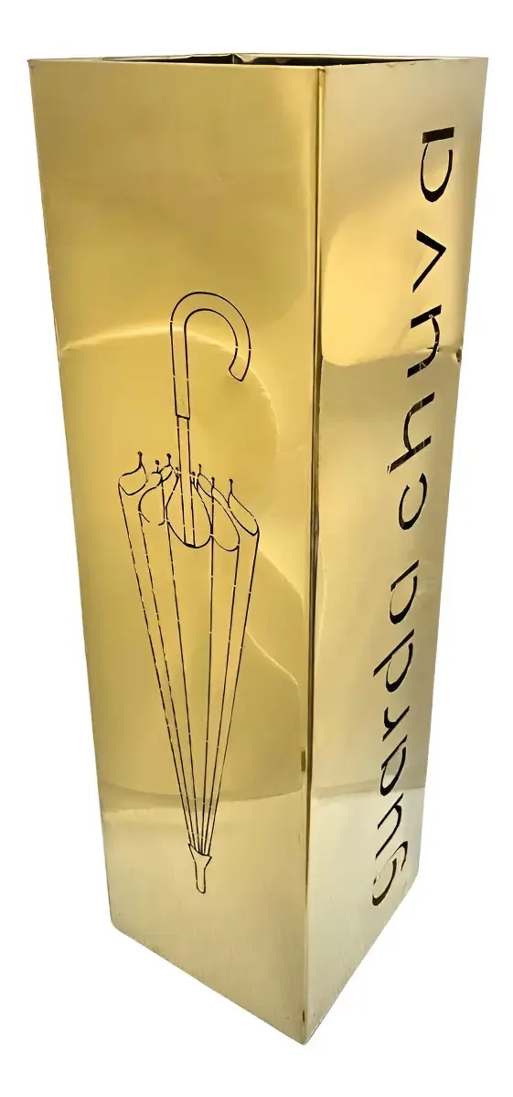 Porta Guarda Chuvas Quadrado Dourado Em Aco Inox Fineza