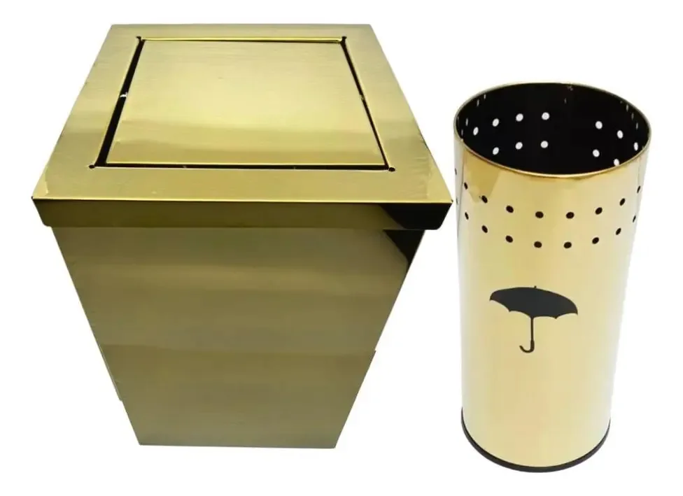 Kit Escritório Lixeira Basculante Porta Guarda Chuvas 15l