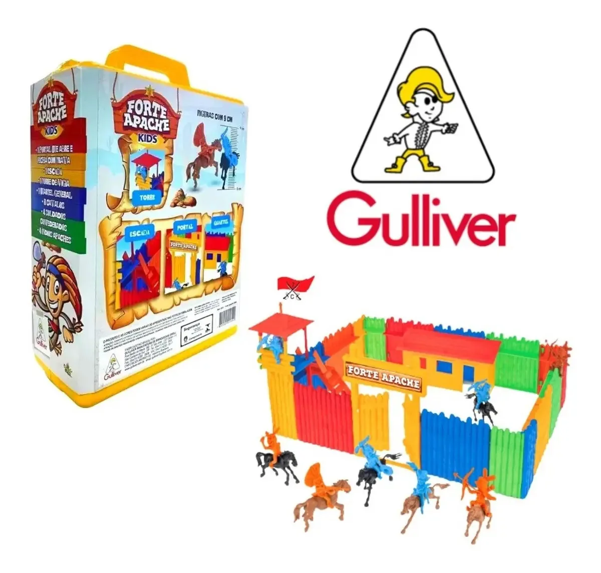 Brinquedo Maleta Forte Apache Kids Gulliver 28 peças e 16 Figuras