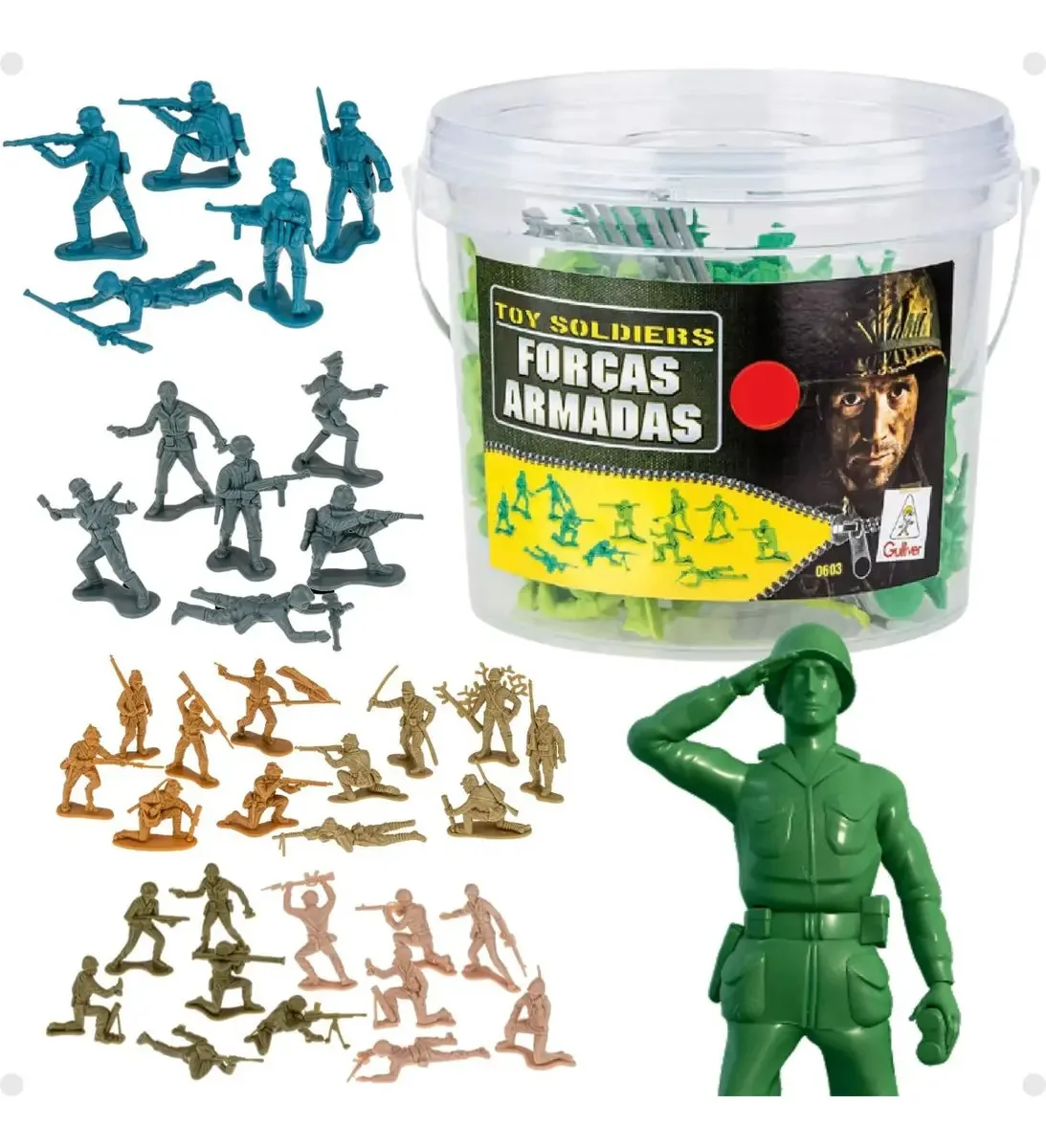 Balde Soldadinhos De Brinquedo Gulliver Eua Japão Alemanha Cor Azul Alemanha