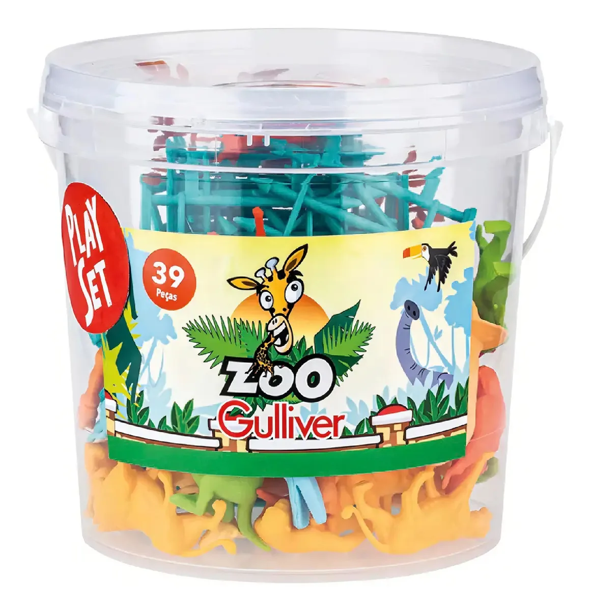 Zoo Gulliver Playset Brinquedo 24 Miniaturas Animais Árvore Cercados