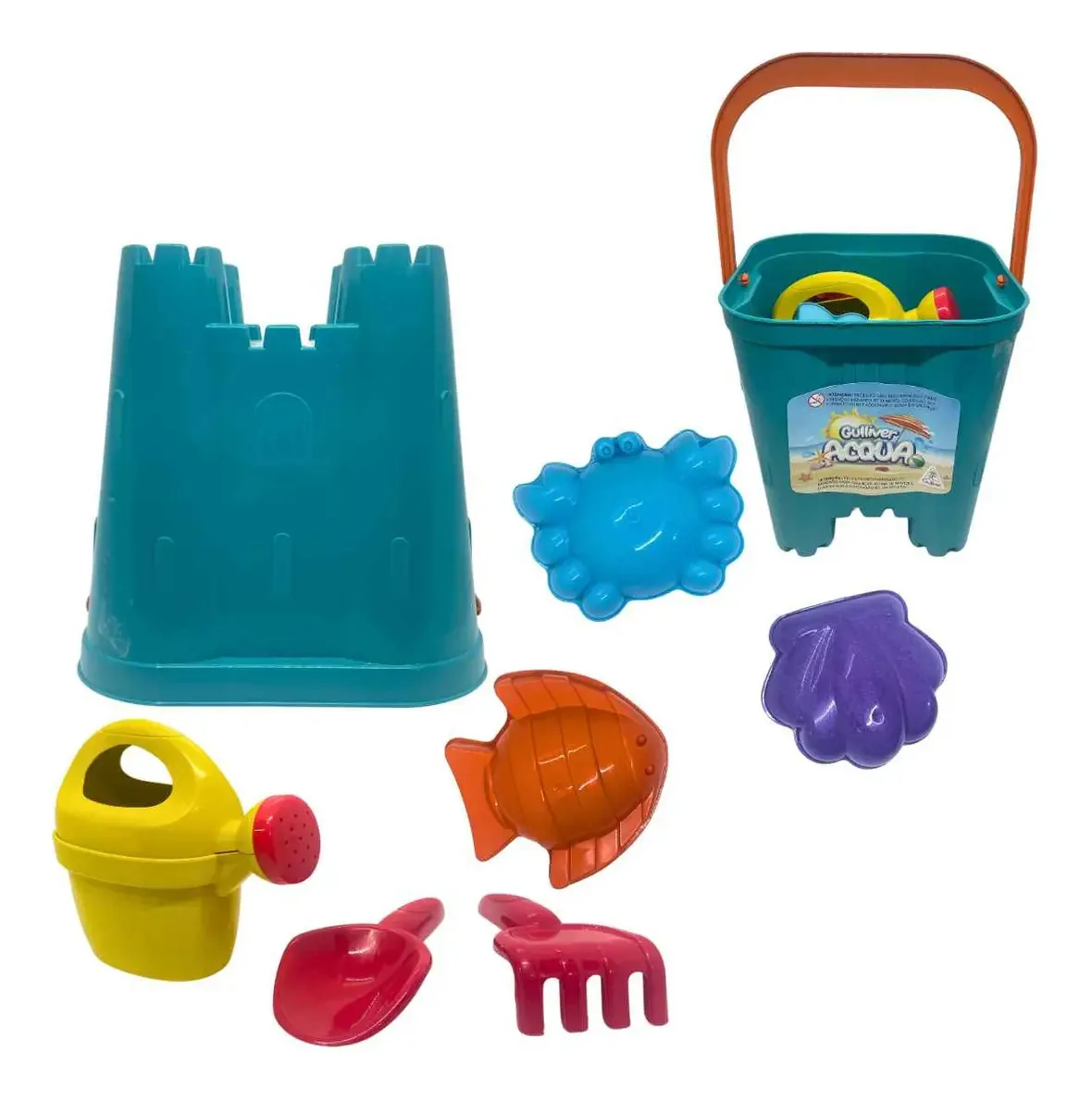 Baldinho De Praia Formato Castelo Com 7 Peças Acqua Gulliver